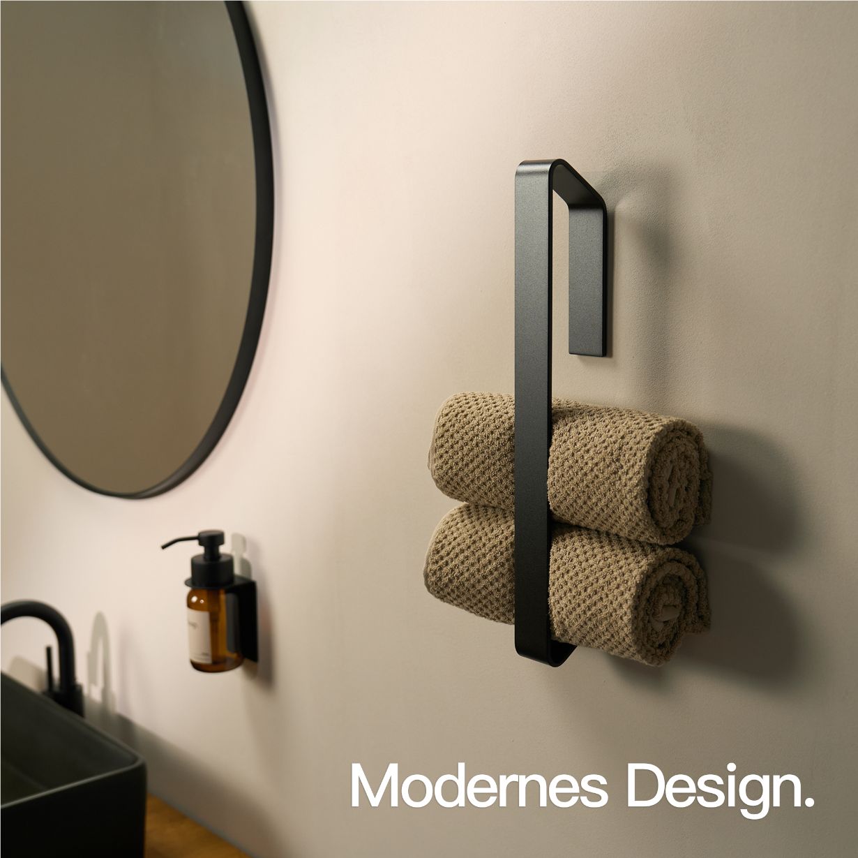 Designfabrik Hamburg vertikaler Gästehandtuchhalter zum Kleben ohne Bohren schwarz