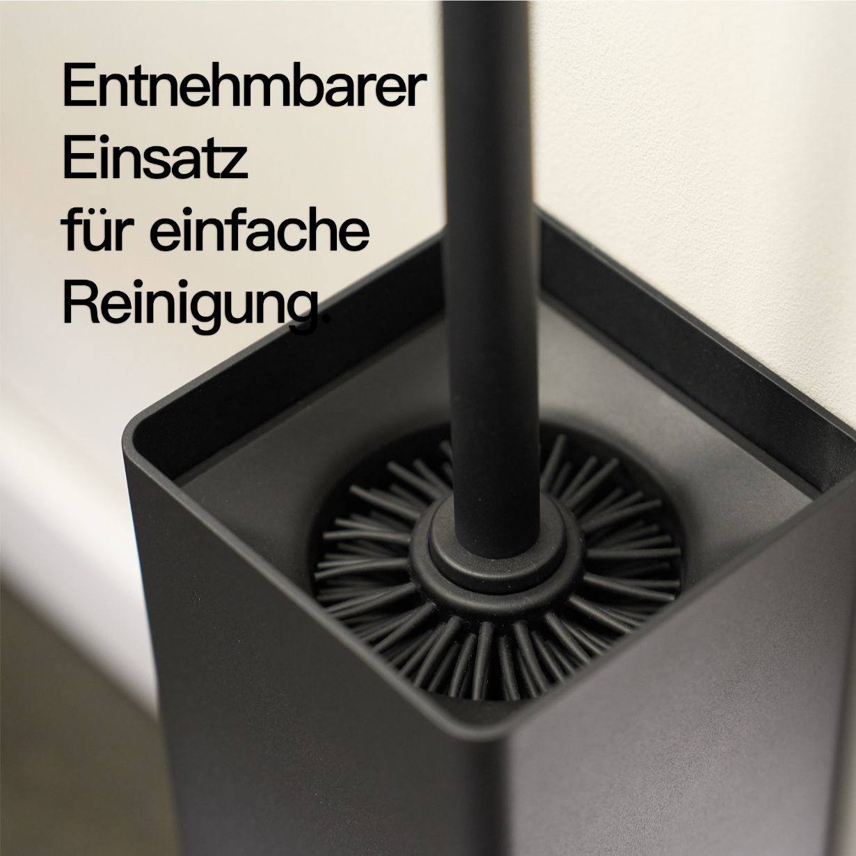 Designfabrik Hamburg Toilettenbürste aus Silikon mit Metallhalter und entnehmbarem Einsatz zu vereinfachten Reinigung schwarz