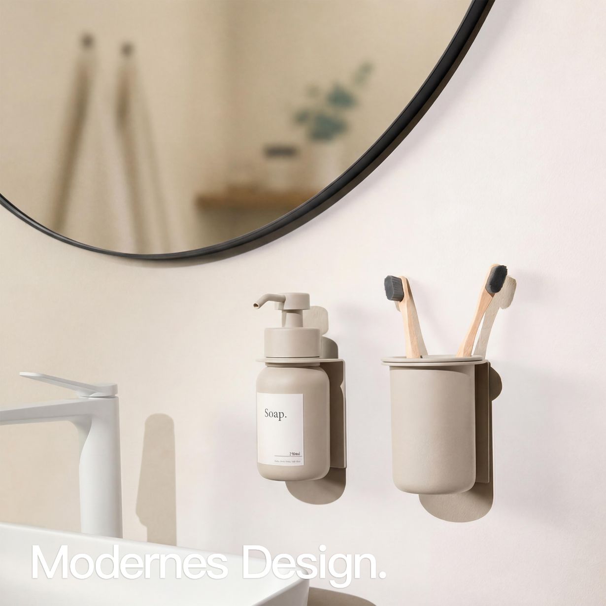 Designfabrik Hamburg glass toothbrush cup with wall mount, no drilling, beige