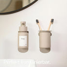 Designfabrik Hamburg glass toothbrush cup with wall mount, no drilling, beige