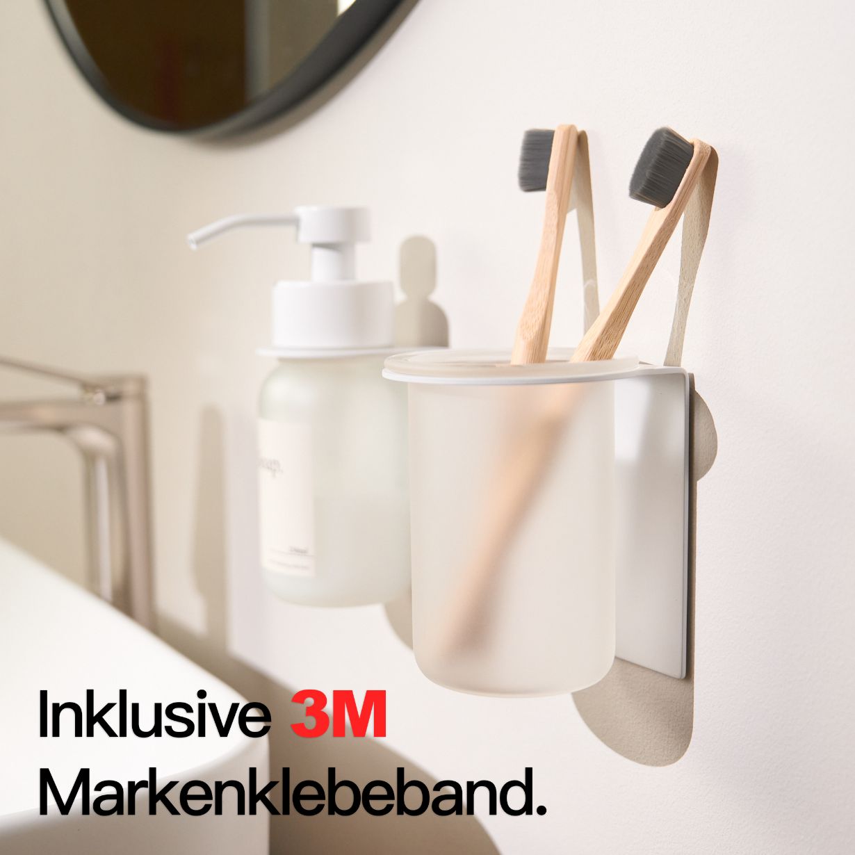 Designfabrik Hamburg Zahnbürstenhalter selbstklebend ohne Bohren aus Glas und Edelstahl