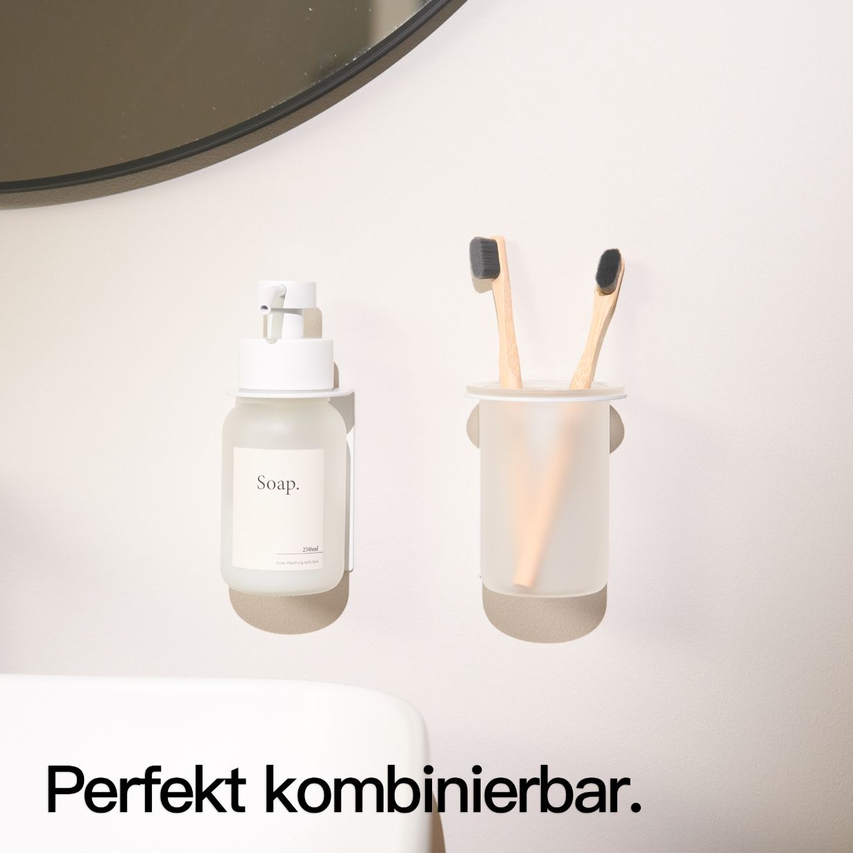 Designfabrik Hamburg Zahnbürstenhalter selbstklebend ohne Bohren aus Glas und Edelstahl
