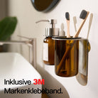 Designfabrik Hamburg Zahnbürstenhalter selbstklebend ohne Bohren aus Glas und Edelstahl