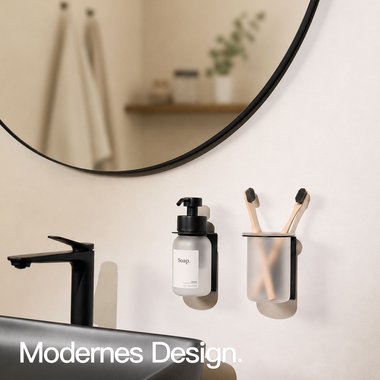 Designfabrik Hamburg Zahnbürstenhalter selbstklebend ohne Bohren aus Glas und Edelstahl