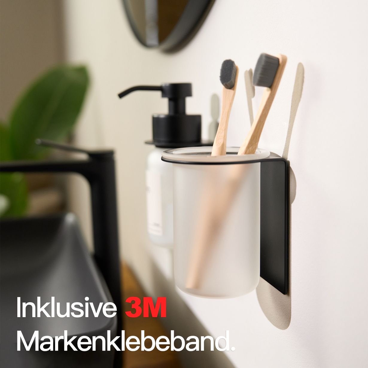 Designfabrik Hamburg Zahnbürstenhalter selbstklebend ohne Bohren aus Glas und Edelstahl