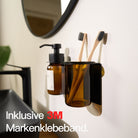 Designfabrik Hamburg Zahnbürstenhalter selbstklebend ohne Bohren aus Glas und Edelstahl