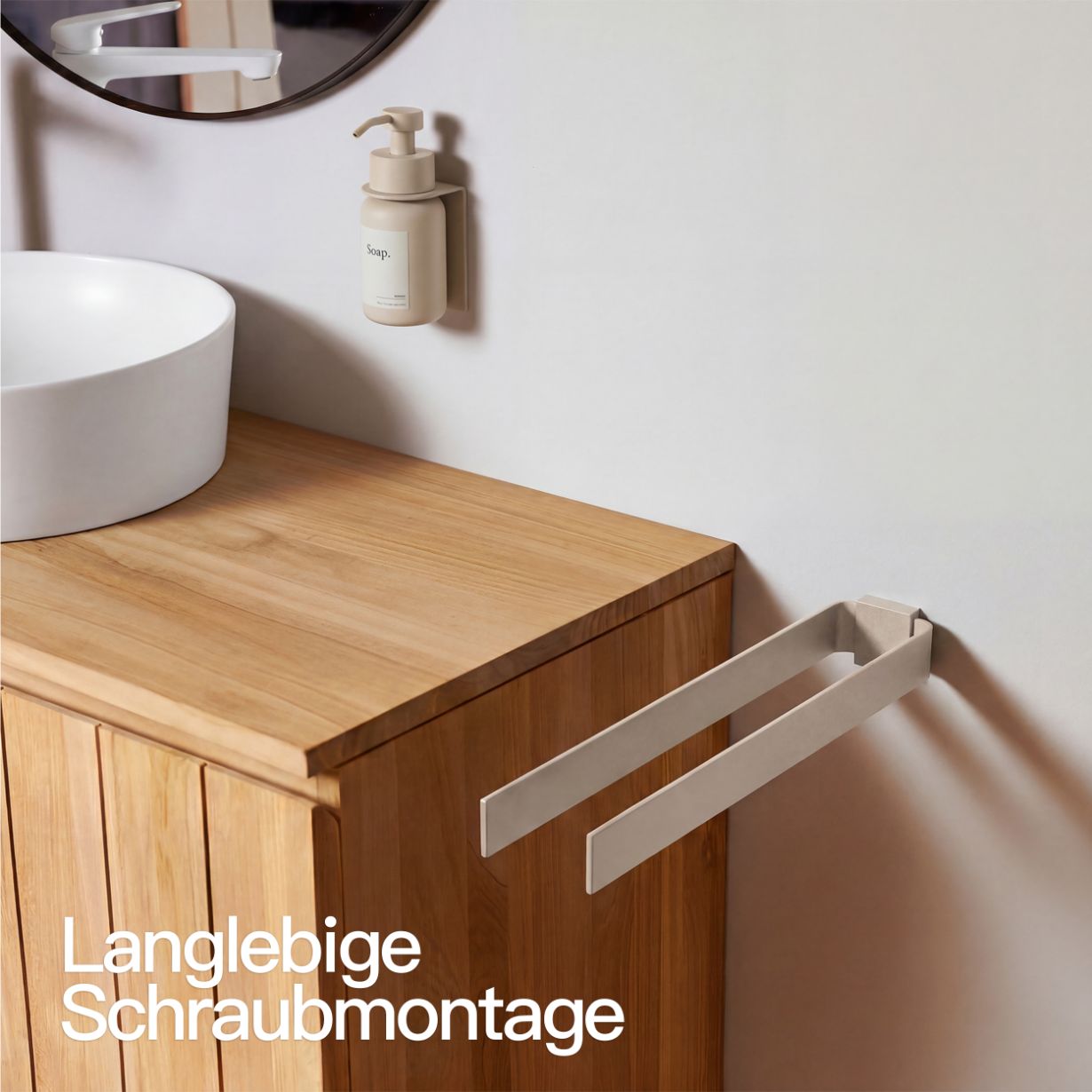 Designfabrik Hamburg doppelarmiger Handtuchhalter zur Schraubmontage in minimalistischem Design aus Metall beige