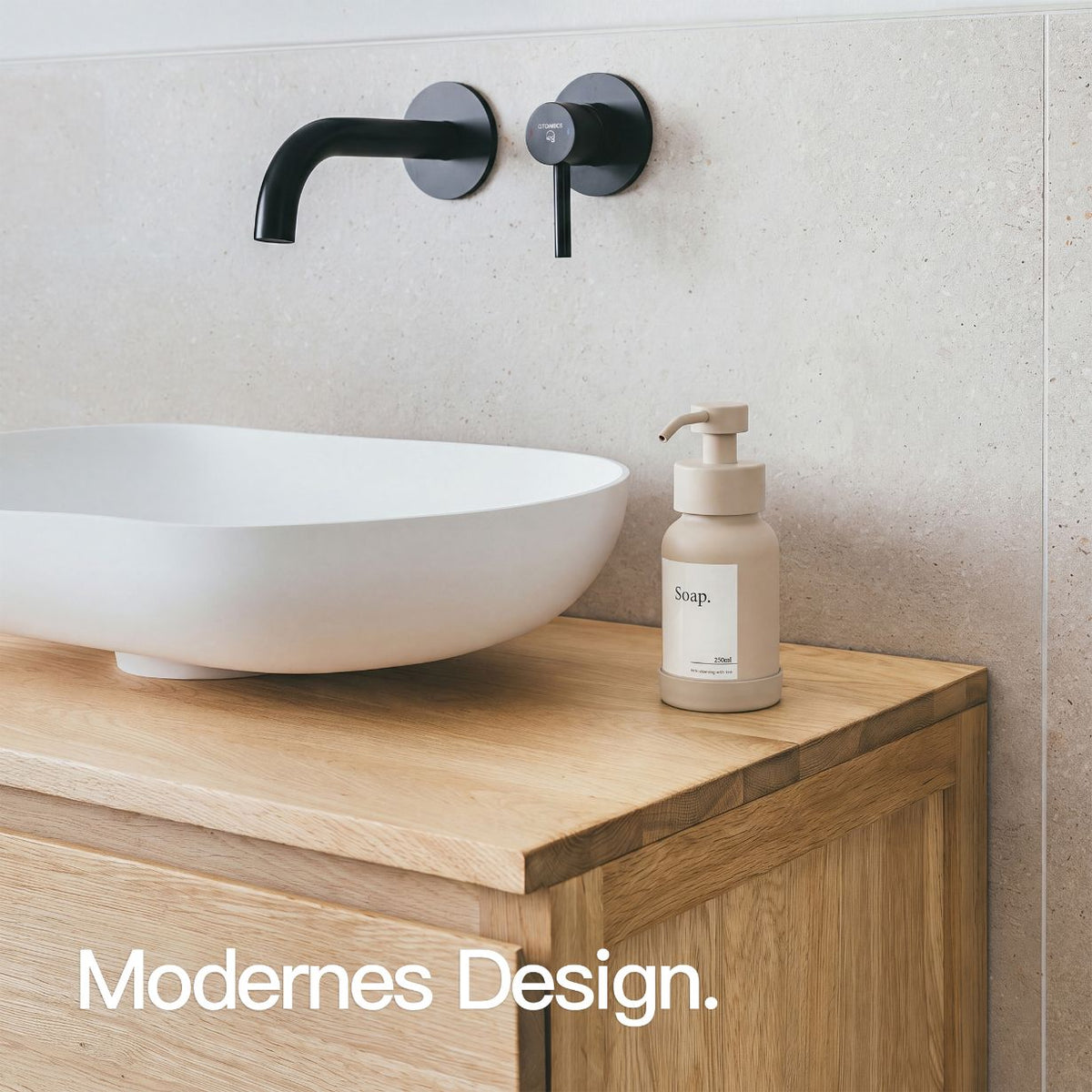 Designfabrik Hamburg Seifenspender aus Edelstahl und Glas mit Gummistandfuß beige 