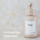 Designfabrik Hamburg Seifenspender aus Edelstahl und Glas mit Gummistandfuß beige 