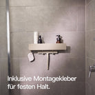 Designfabrik Hamburg Duschablage ohne Bohren zum Ankleben, rostfrei mit verschiebbaren Haken Beige
