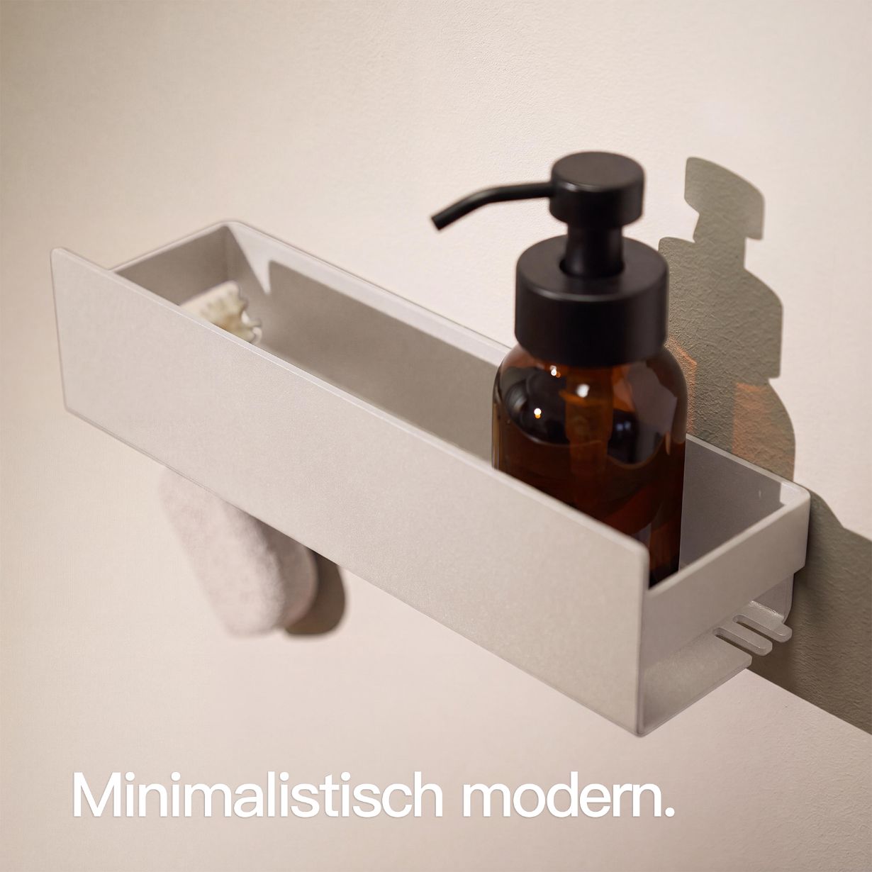 Designfabrik Hamburg beige shower shelf without drilling for adhesive mounting, rustproof with adjustable hooks