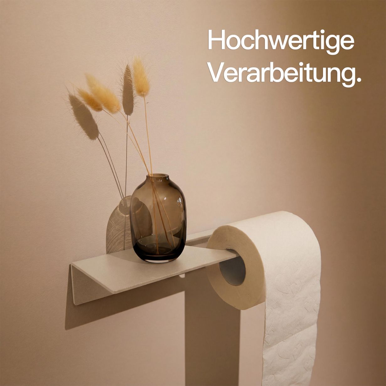 Designfabrik Hamburg Toilettenpapierhalter ohne Bohren mit Ablage zur Wandmontage beige 