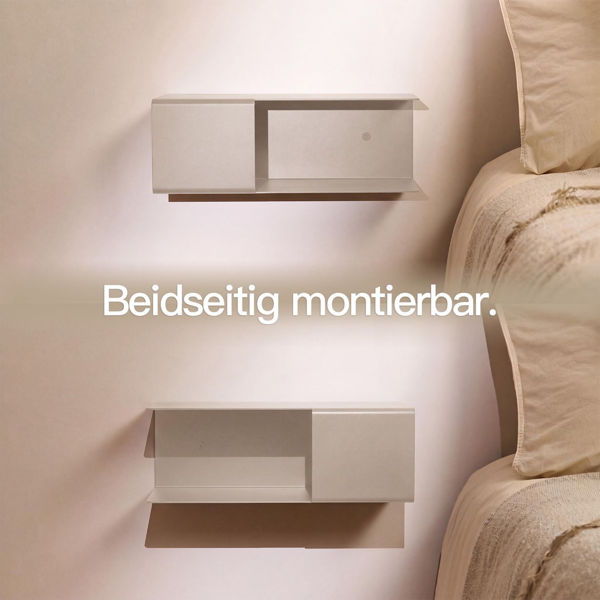Designfabrik Hamburg minimalistischer Nachttisch aus Metall beige