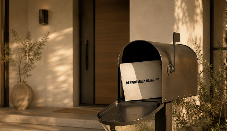 Geöffneter Briefkasten mit einem Brief von Designfabrik Hamburg