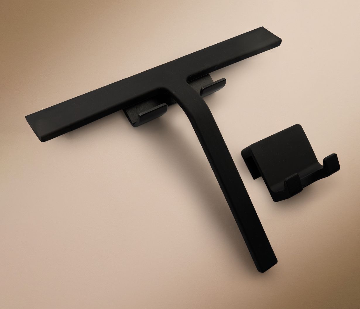 Designfabrik Hamburg Duschabzieher aus Silikon mit selbstklebender Wandhalterung und Hängehalterung schwarz matt