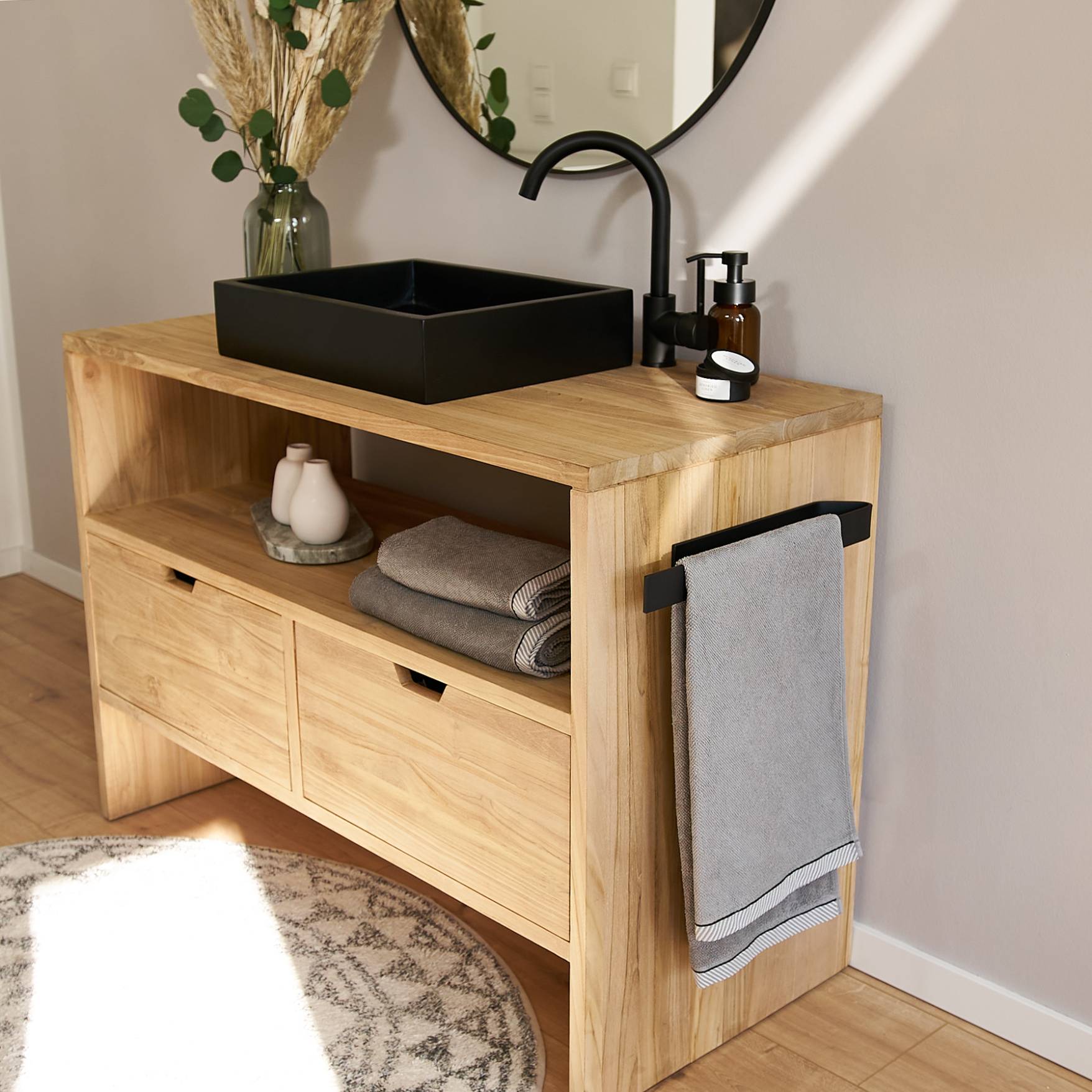 Designfabrik Hamburg Handtuchhalter ohne Bohren Wandmontage selbstklebend Handtuchstange 40cm schwarz matt