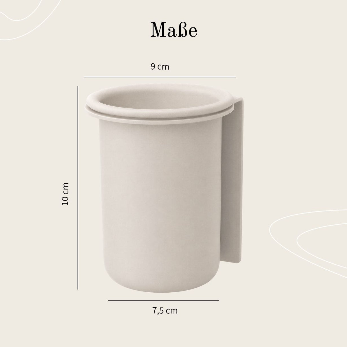 Designfabrik Hamburg glass toothbrush cup with wall mount, no drilling, beige