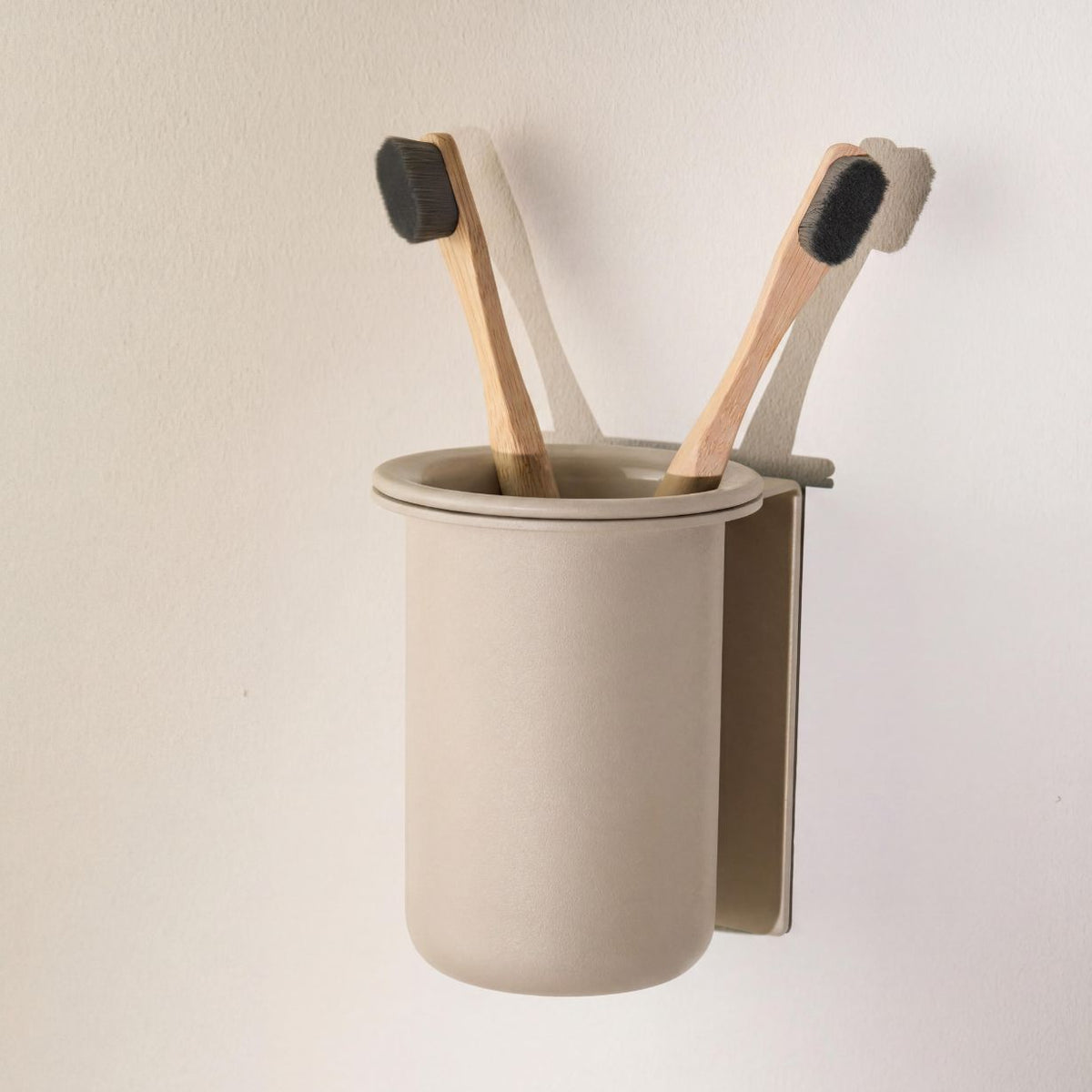 Designfabrik Hamburg glass toothbrush cup with wall mount, no drilling, beige